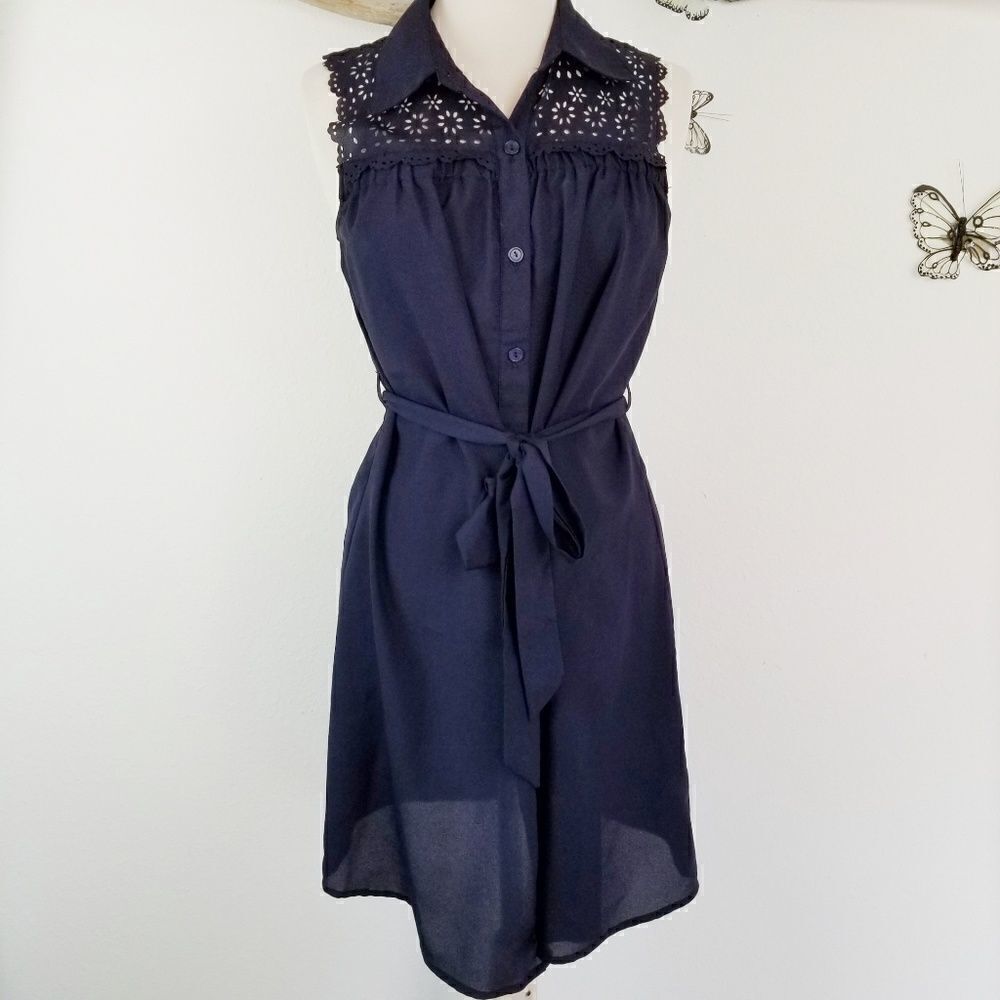 Ya los angeles sleeveless navy shirtdress